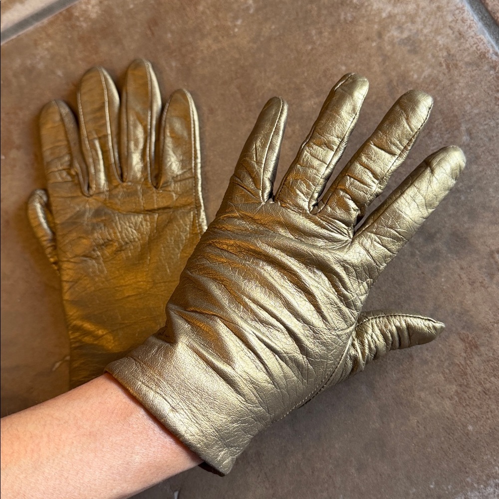 Metallic Bronze Leather Gloves – Genuine Leather - Picture 1 of 12